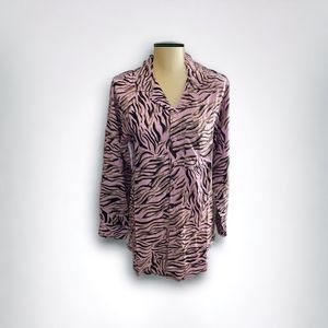 BP Blouse Sz XXS Zebra Print Button Down 100% Rayon Shirt Top Pink Gold